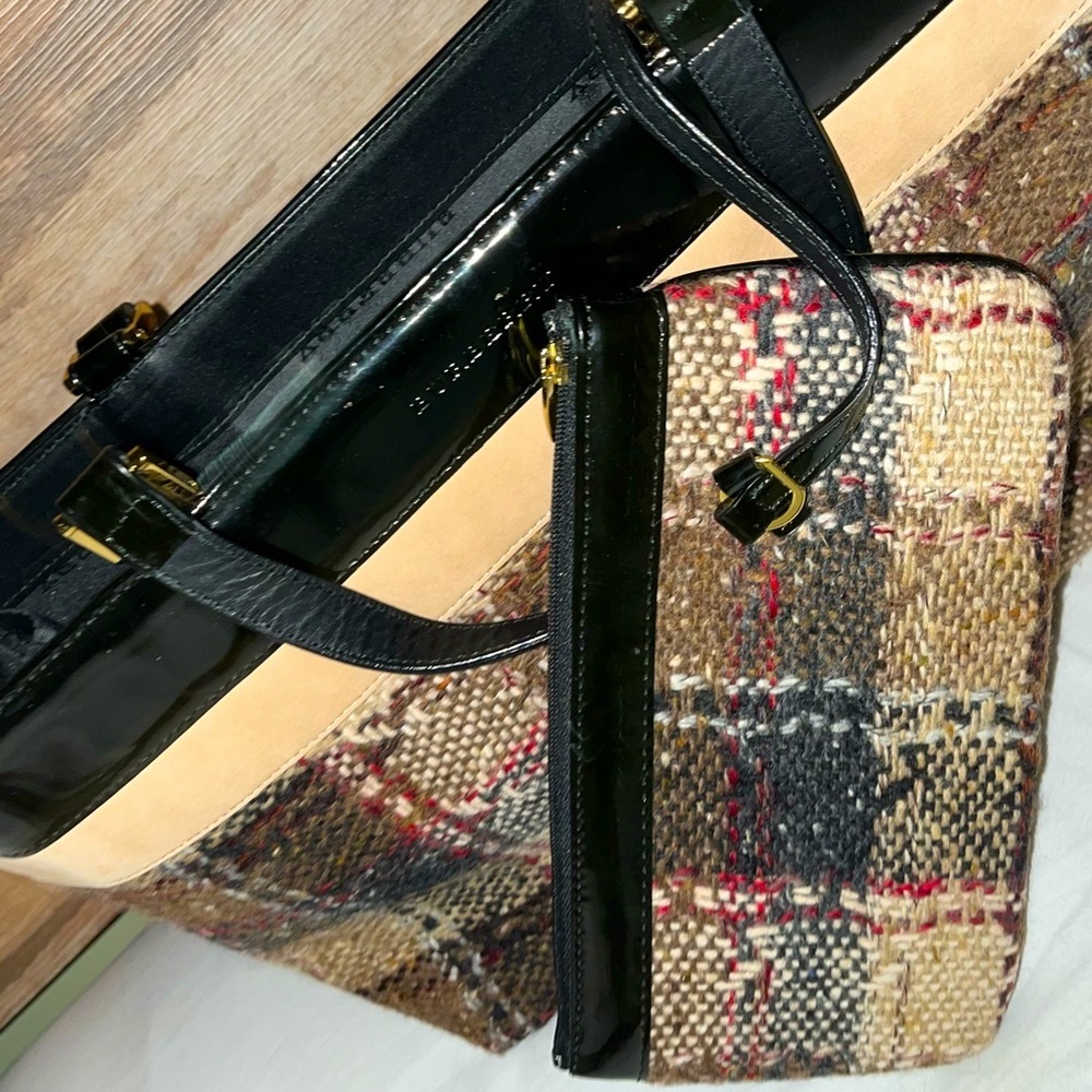 Burberry Handtasche Wolle Beige Authentic Tweed Tote and Pouch Set with Dust Bag - Picture 16 of 16